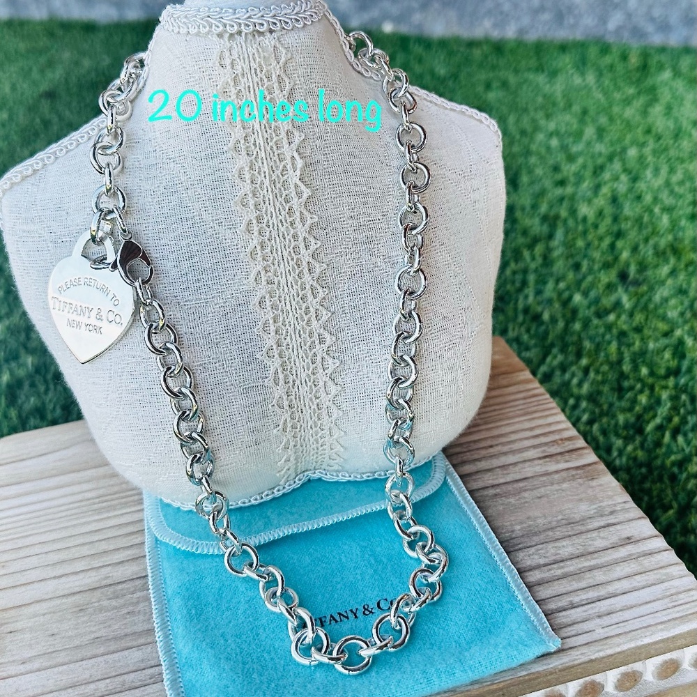 EXTRA LONG Tiffany & Co XL Heart Tag Necklace in Silver, 20.5 inch